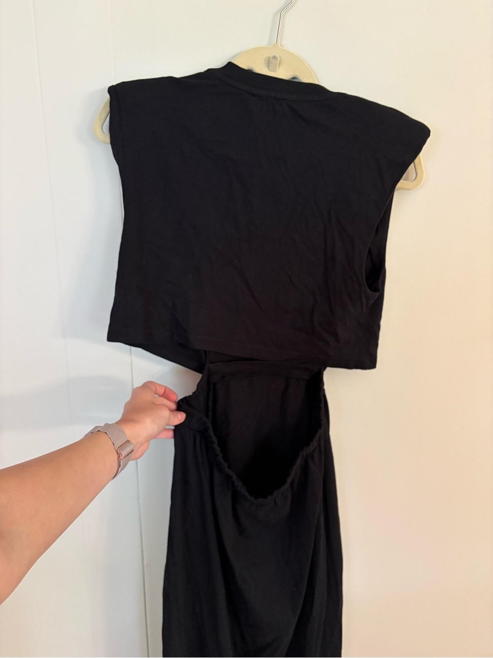 Anthropologie 100% Cotton Black Sleeveless Maxi Cutout Dress Padded Shoulders XS - Picture 3 of 4